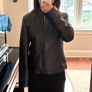Vintage Boston Harbor Black Leather Fitted Jacket